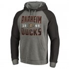 Men's Anaheim Ducks Fanatics Branded Ash Timeless Collection Antique Stack Tri-Blend Raglan Pullover Hoodie