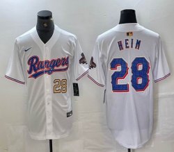 Nike Texas Rangers #28 Jonah Heim white majestic baseball jerseys Champion patch-BD 03