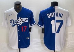 Los Angeles Dodgers #17 Shohei Ohtani Nike white blue splits majestic baseball Jersey 01