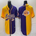 Nike NBA Los Angeles Lakers purple and yellow splits baseball jerseys Joint name-BD