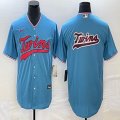 Nike Minnesota Twins blank skyblue majestic baseball MLB jerseys big logo 01