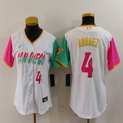 Women Nike San Diego Padres #4 Luis Arraez white pink green majestic mlb Jerseys city version 03