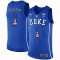 Custom Duke Blue Devils #1 Zion Williamson V Neck blue USA flag College Basketball Jersey