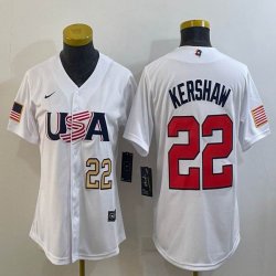 Women 2023 World Cup #22 Clayton Kershaw white USA majestic baseball jerseys 06