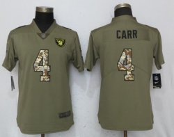 Women Nike Oakland Raiders 4 Carr Olive Camo Carson 2017 Salute to Service Elite Player