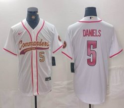 Washington Commanders #5 Jayden Daniels white baseball jersey Joint Name 01