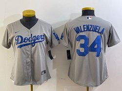 Women Nike Los Angeles Dodgers #34 Fernando Valenzuela gray majestic baseball Jerseys -BD