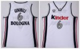 Camiseta De Baloncesto Manu Ginobili #6 Virtus Kinder Bologna European white basketball jersey