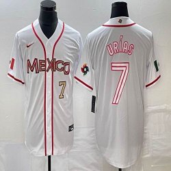 2023 World Cup Mexico #7 Julio Urias white majestic baseball jerseys 46