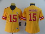 Women Nike Kansas City Chiefs #15 Patrick Mahomes Yellow Color Rush Limited Jerseys Inverted version