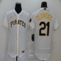 Nike Pittsburgh Pirates #21 Roberto Clemente white gold Flexbase Authentic Collection Jersey-BD