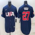 2023 World Cup #27 Mike Trout blue USA majestic baseball jerseys 04