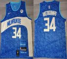 Milwaukee Bucks 34# Giannis Antetokounmpo blue nba basketball Jerseys city version-HL