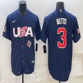 2023 World Cup #3 Mookie Betts blue USA majestic baseball jerseys 06