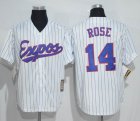 Montreal Expos 14 Pete Rose white Blue stripes mlb Jerseys