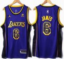 Jordan logo Los Angeles Lakers #6 LeBron James purpe basketball jerseys -XD