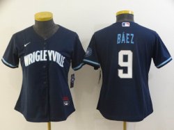 Women Chicago Cubs #9 Javier Baez Nike Navy 2021 City Connect majestic baseball Jersey