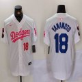 Nike Los Angeles Dodgers #18 Yoshinobu Yamamoto white pink majestic baseball jerseys Joint Name 01