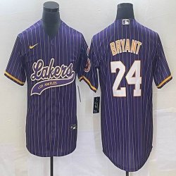 Nike Los Angeless Lakers #8 and #24 Kobe Bryant purple baseball jerseys Joint name-BD 03