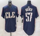 Nike Cleveland Indians #57 Shane Bieber blue majestic baseball jersey -BD 05