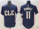 Nike Cleveland Indians #11 Jose Ramirez blue majestic baseball jersey-BD