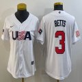 Youth 2023 World Cup #3 Mookie Betts white USA majestic baseball jerseys 07