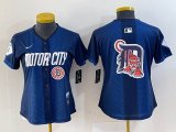 Women Nike Detroit blank blue Majestic baseball jerseys city version 05