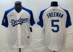 Nike Los Angeles Dodgers #5 Freddie Freeman white blue basketball baseball Jerseys 04