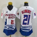 Youth Puerto Rico Baseball #21 Roberto Clemente White 2023 World Baseball Classic Replica Player Jersey 01