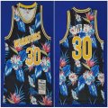 Golden State Warriors #30 Stephen Curry black flowers fashion nba jersey-TY