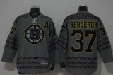 Boston Bruins #37 Patrice Bergeron Charcoal Cross Check Fashion Stitched hockey Jersey