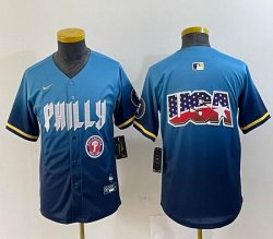 Youth Nike Philadelphia Phillies blank blue majestic baseball jerseys city version 05