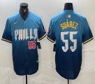 Nike Philadelphia Phillies #55 Ranger Suarez blue majestaic baseball jersey city version 02