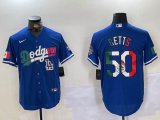 Nike Los Angeles Dodgers #50 Mookie Betts blue green white red majestic baseball Jersey -BD 02