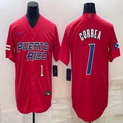 Puerto Rico Baseball #1 Carlos Correa red 2023 World Baseball Classic Replica Player Jersey 02