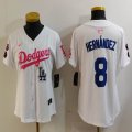 Youth Nike Los Angeles Dodgers #8 Enrique Hernandez white pink fashion MLB baseball Jersey-Joint name-BD 02