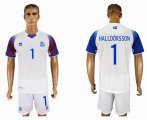 2018 World cup Iceland team #1 HALLDORSSON White soccer jersey away