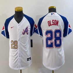 Youth Nike Anaheim Angels #28 Matt Olson white blue majestic baseball city version 01