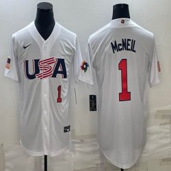 2023 World Cup #1 Jeff McNeil white USA majestic baseball jerseys 05