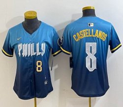 Women Nike Philadelphia Phillies #8 Castellanos skyblue majestaic baseball jersey city version-BD 02