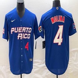 Puerto Rico Baseball #4 Yadier Molina blue 2023 World Baseball Classic Replica Player Jersey 01