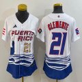 Women Puerto Rico Baseball #21 Roberto Clemente White 2023 World Baseball Classic Replica Player Jersey 03