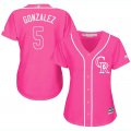 2017 Women Colorado Rockies #5 Carlos Gonzalez pink majestic mlb jersey