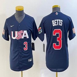 Women 2023 World Cup #3 Mookie Betts blue USA majestic baseball jerseys 01