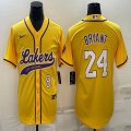 Nike Los Angeless Lakers #8 and #24 Kobe Bryant yellow baseball jerseys Joint name-BD