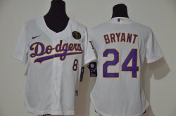 Women Nike Los Angeles Dodgers Kobe Bryant White majestic baseball Jersey-KB patch 01