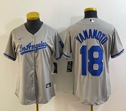 Youth Nike Los Angeles Dodgers #18 Yoshinobu Yamamoto gray majestic baseball jerseys 04