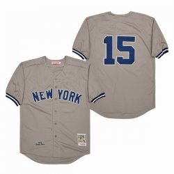 New York Yankees #15 Munson Gray throwback baseball jersey-SG