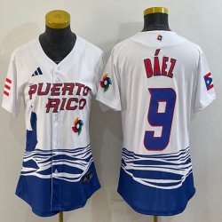 Women Puerto Rico #9 Baseball Javier Báez White 2023 World Baseball Classic Replica Player Jersey 10