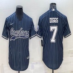 Nike Dallas Cowboys #7 Trevon Diggs blue baseball jerseys Joint name-BD 01